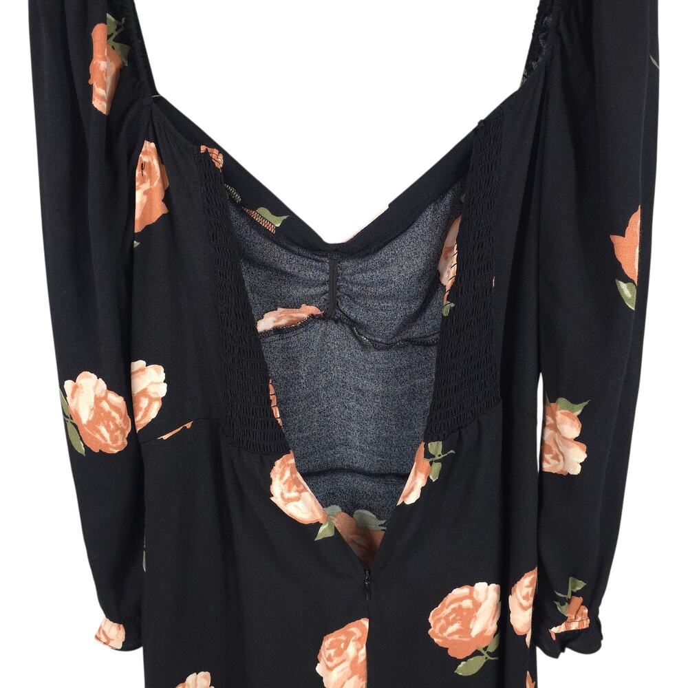 Reformation Amala Mini Dress Ingrid Black Floral Long Sleeve Ruched - Picture 9 of 13